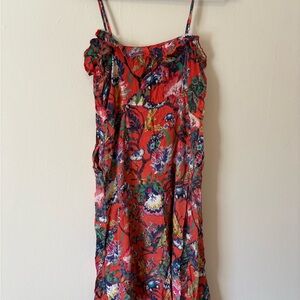 H&M Sleeveless Dress Floral vibrant tropical print. Button down.Side pockets.